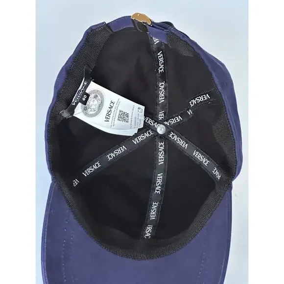 Versace Logo Drill Cotton Baseball Cap Hat Blue Size 60 Italy 1012752 NWT $550 Logo Embroidered Baseball Cap Black | VERSACE US main image 3